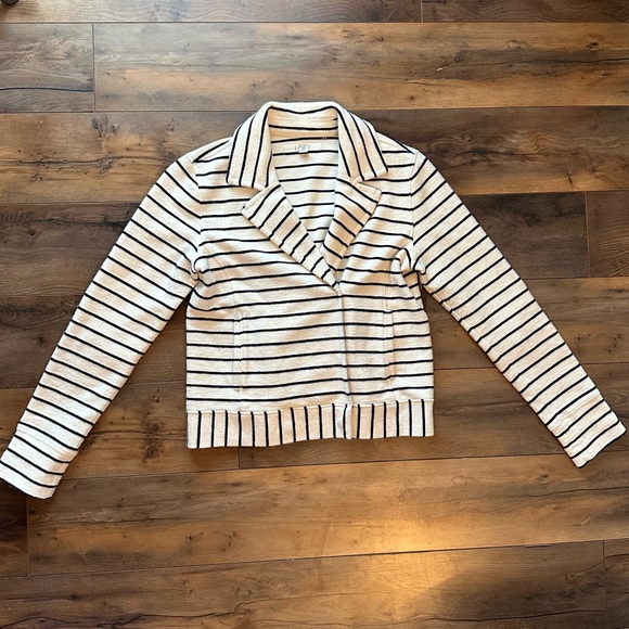 LOFT Striped Snap Front Jacket Small Cotton Moto Style - Picture 2 of 6